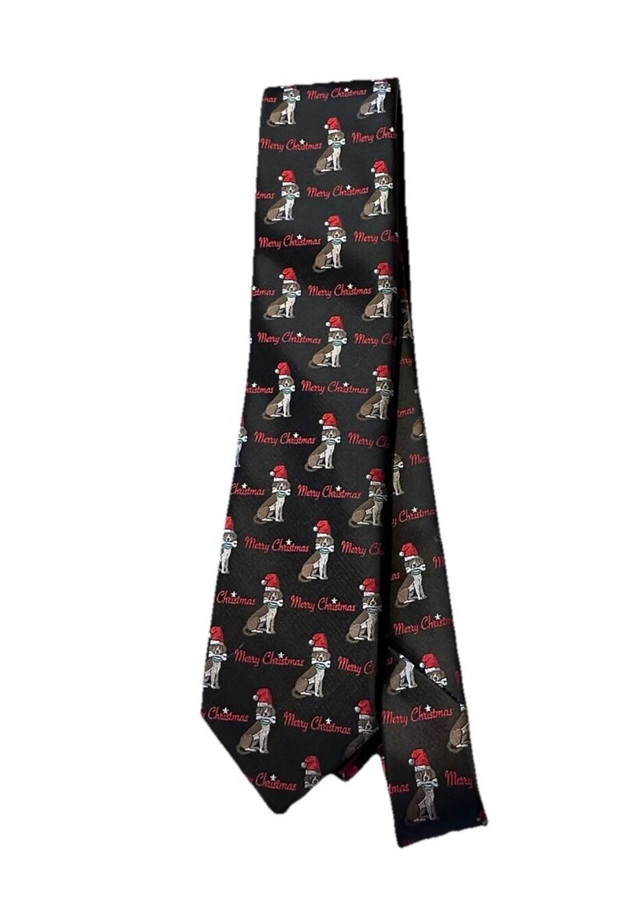 Holiday Traditions Men's Tie Dog Wearing Christmas Hat